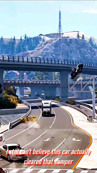 This Car ACTUALLY Flew Over a Camper Van! 🚗💥 #CarCrash #AirborneCrash #CrazyCrash #HighwayCrash #CarStunt #CrashCompilation