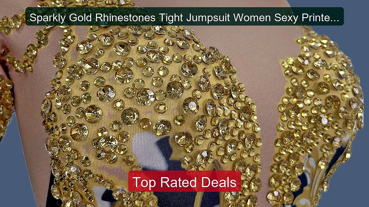 Sparkly Gold Rhinestones Tight Jumpsuit Women Sexy Printed Performa... -- Top Rated 2026 | Buy Now!