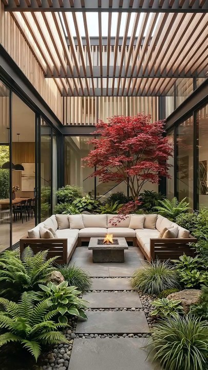 Luxury Japanese Courtyard Firepit Oasis