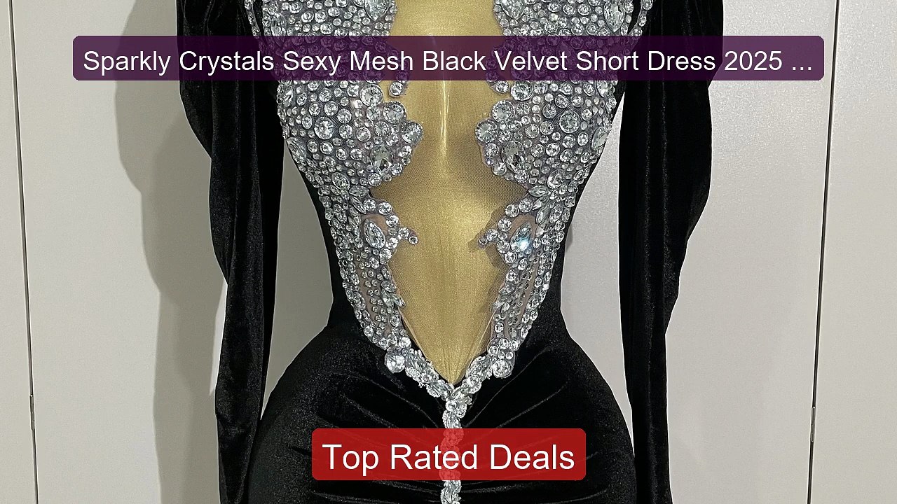 Sparkly Crystals Sexy Mesh Black Velvet Short Dress 2025 Wo... -- Top Pick 2026 | Unbeatable Price!