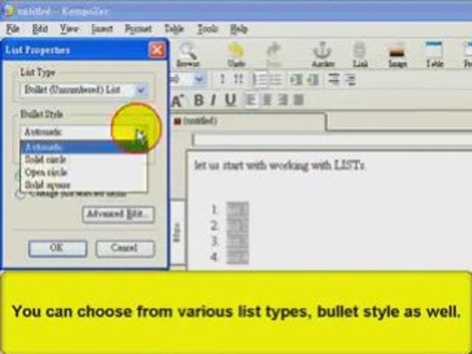 Kompozer Tutorial: Working With Lists | Netosis.com
