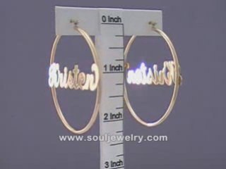 14K Gold Personalized Name Hoop Earrings 2 1/8 Inch