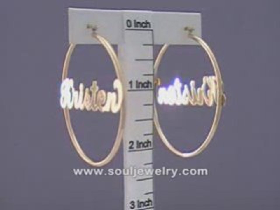 14K Gold Personalized Name Hoop Earrings 2 1/8 Inch