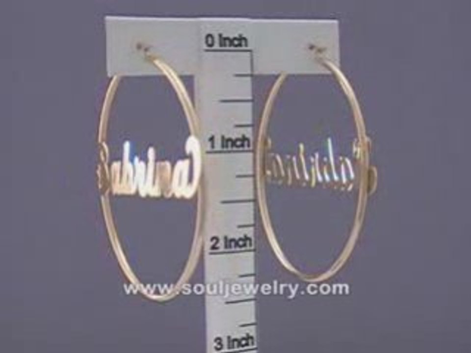 14K Gold Personalized Name Hoop Earrings 2 3/8 Inch