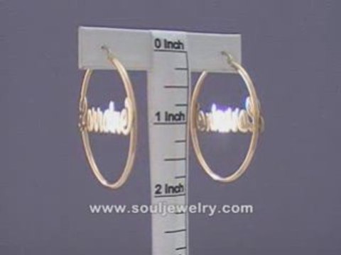 14K Solid Gold Personalized Name Hoop Earrings 1 3/4 Inch