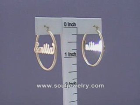 14K Gold Personalized Name Hoop Earrings 1 3/8 Inch