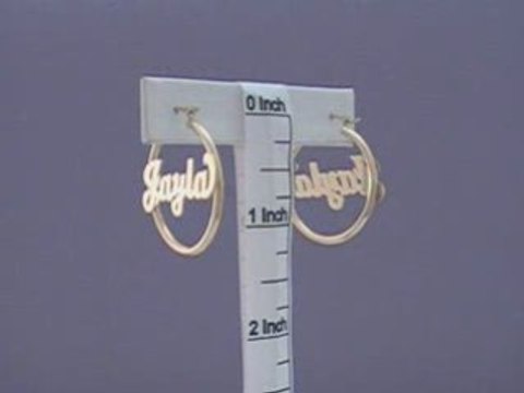 14K Solid Gold Personalized Name Hoop Earrings 1 1/8 Inch