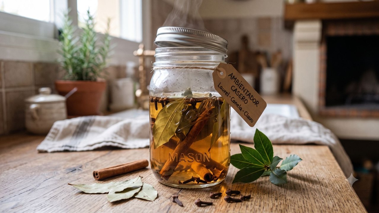 Hervir hojas de laurel con ramas de canela y cl...