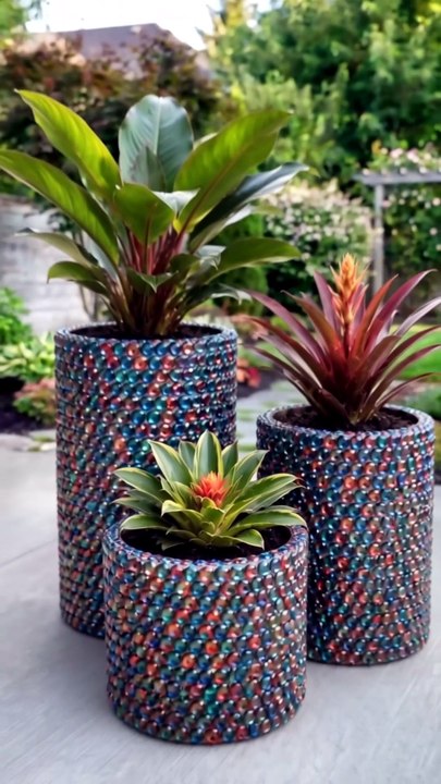 Jeweled Concrete Planter DIY — Wire Basket and Glass Gems Garden Project