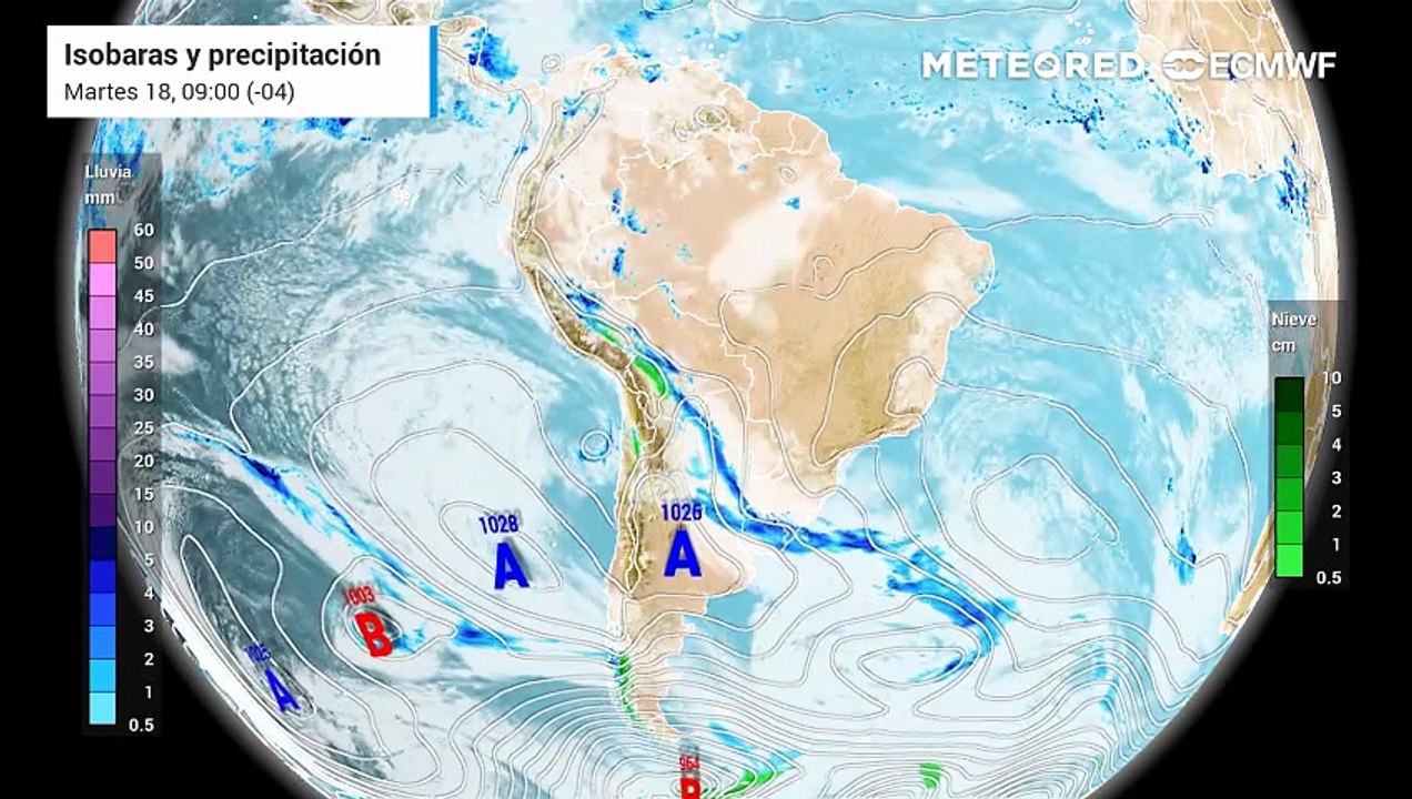 Pronóstico de Isobaras y precipitación: Martes 18 de agosto