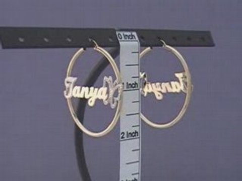 Personalized 14K Gold Butterfly Name Hoop Earrings 1 3/4