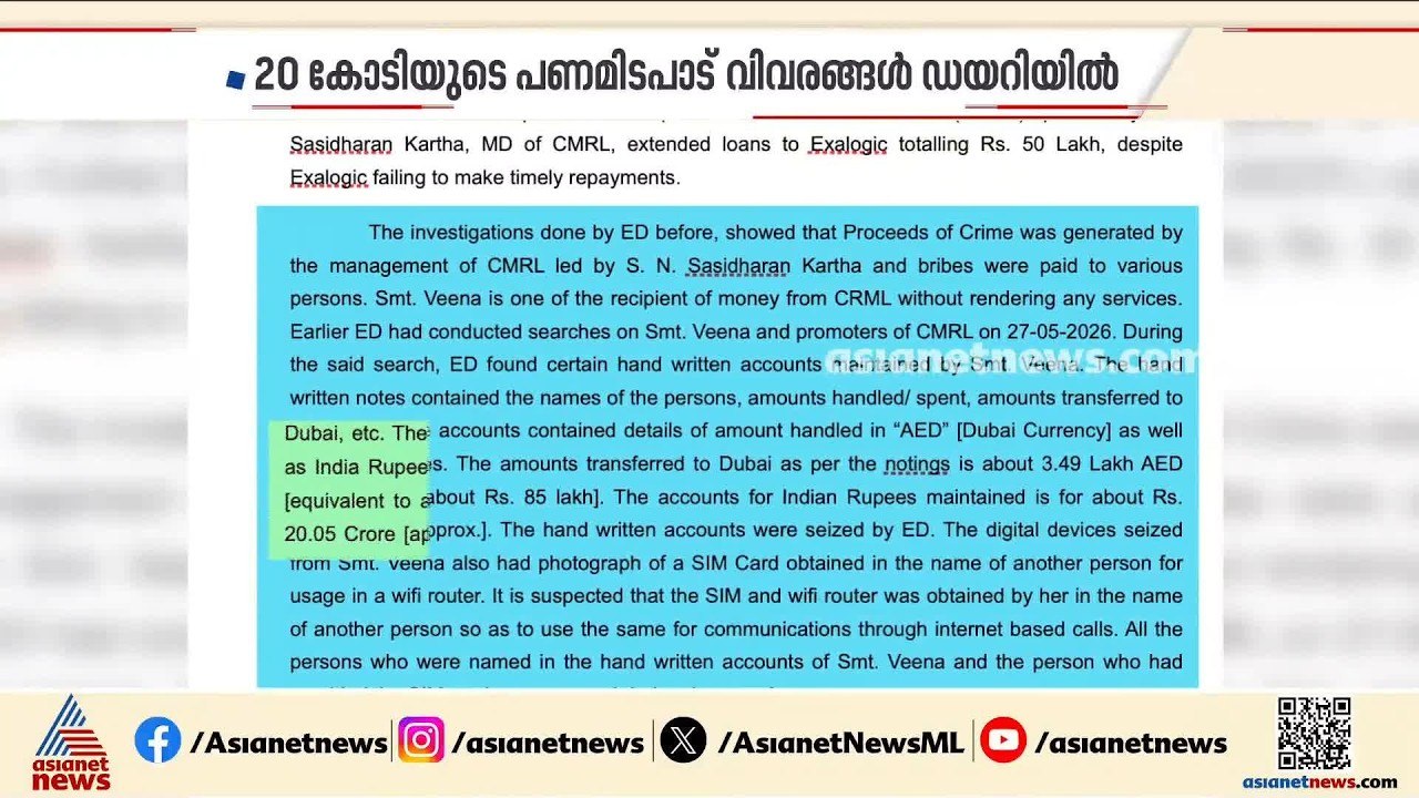 '20 കോടിയുടെ പണമിടപാട്, വ്യാജ സിം'; വീണ ടിയ്ക്ക...