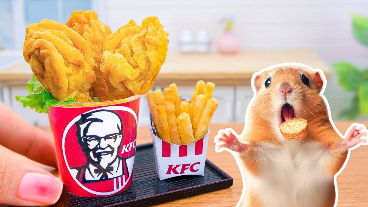 🐹Cooking Miniature KFC Fried Chicken for Hamste...