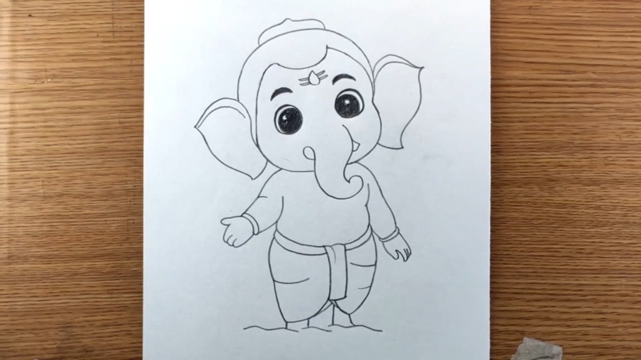 Hungry ganesha asking for modak pencil drawing Taposhi Arts Academy