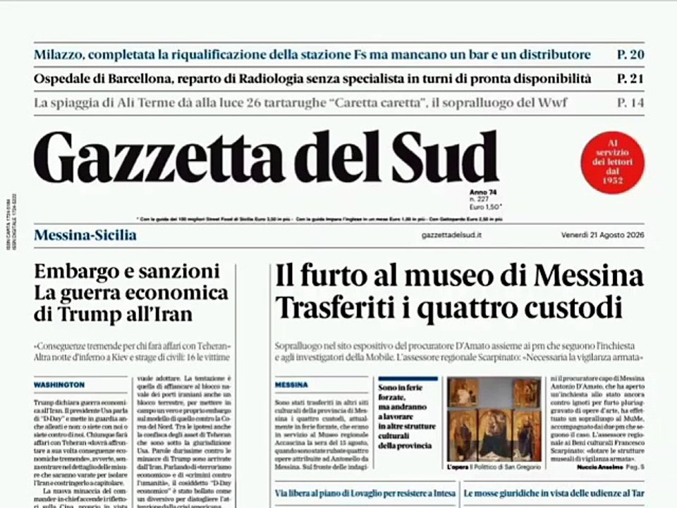 Rassegna stampa 21-08-2026 edizione Messina