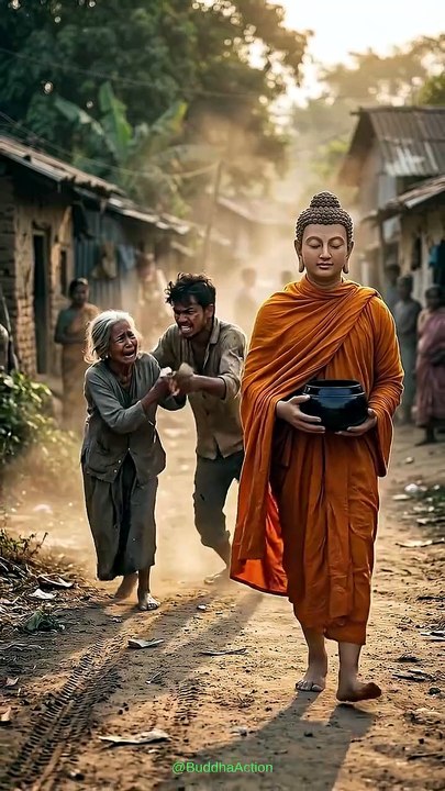 Buddha helps the poor old peasant woman.