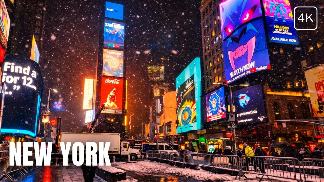 Witness the Most Amazing Snow Fall of the Season at Times Square NYC in 4K