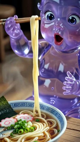Purple Jelly Baby Girl Eats Giant Ramen 🍜💜😂
