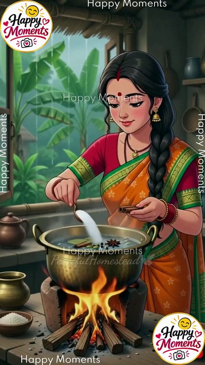 Cozy Rainy Village Chicken Biryani 🍗🍚 By Happy Moments I Relaxing 2D Cooking Animation | No Dialogue | ASMR #DailyMotion #HappyMoments #shorts