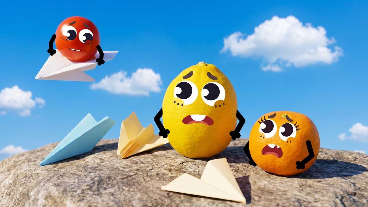 Doodle Adventures: Fruits Take Flight in Paper...