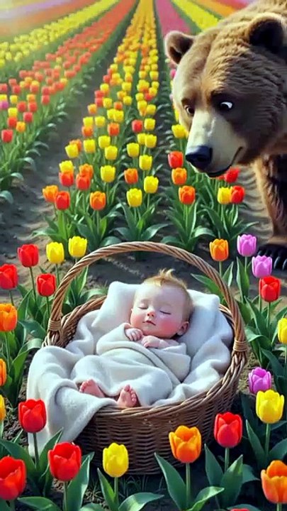 Baby and bear friendship in the garden #babyshorts #babyreels #funnybaby