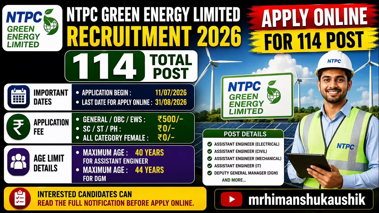 NTPC Green Energy Limited Recruitment 2026: App...