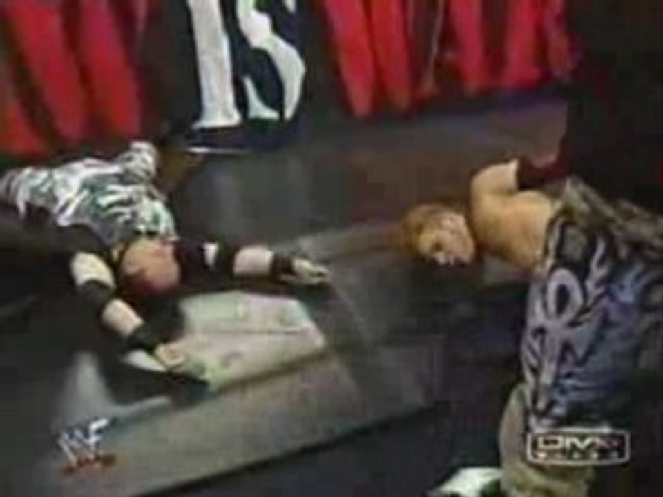 Jeff Hardy swanton bombs Bubba thru Table