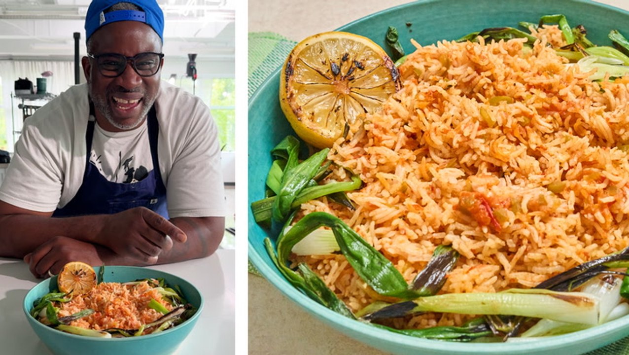 How to Make Skillet Red Rice with Charred Scallions