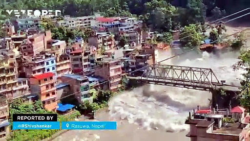 A massive flash flood devastates #Rasuwa, Nepal