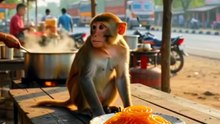 Monkey Eating Sweet Jalebi At The Indian Dhaba