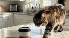 Maine Coon Discovers the Drive-Thru Coffee Cup