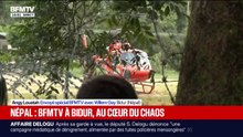 Crue au Népal: à Bidur, une base arrière militaire transformée en piste d'atterrissage et de décollage pour les hélicoptères des secours