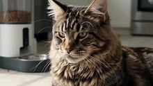 Maine Coon Discovers the Automatic Pet Feeder