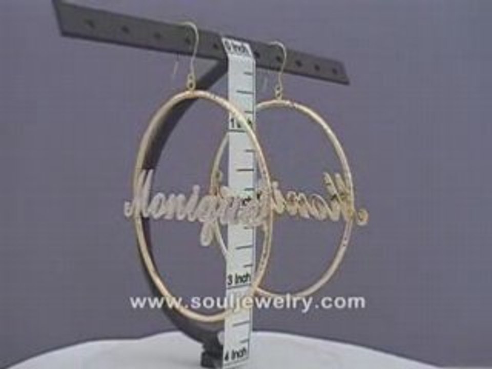 14K Personalized Iced Out Name Dangling Hoop Earrings 2 3/4"