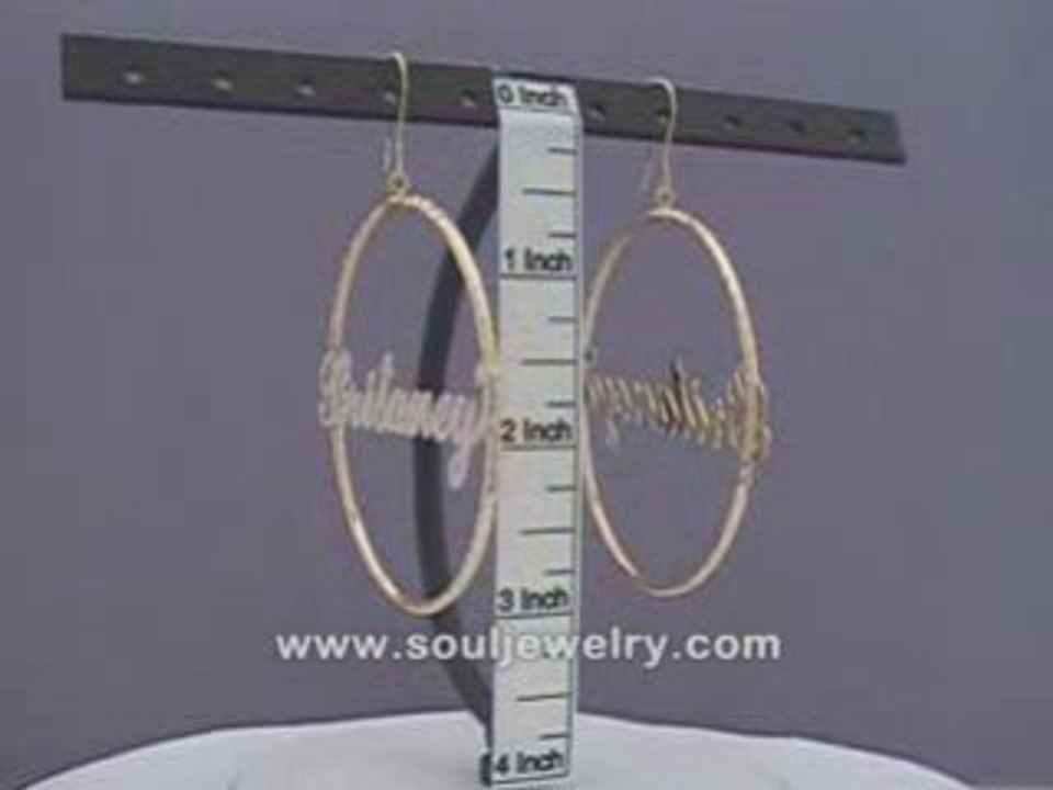 14K Personalized Iced Out Name Dangling Hoop Earrings 2 3/8"