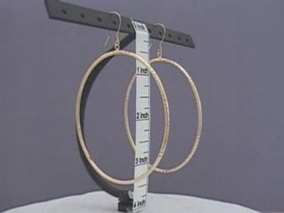 14K Yellow Gold 2mm Round Dangling Hoop Earrings 2 3/4 Inch