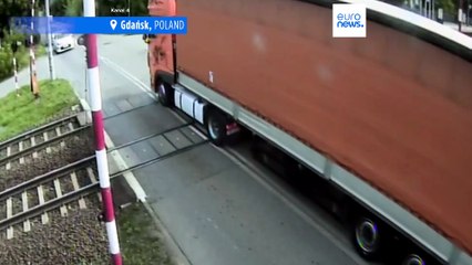 Lorry driver's botched escape attempts fail to outrun oncoming Polish train
