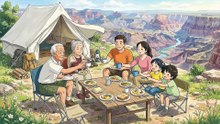 Tent Camping in Grand Canyon, USA | Rain, Thunder, Cooking ASMR | Relaxing Handpan | Ghibli-Style