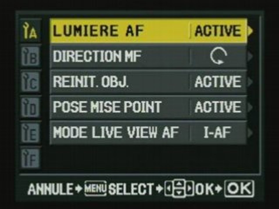 Olympus E-520 menus