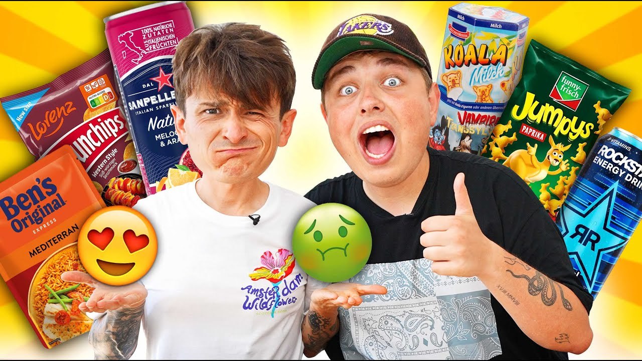 Lieblingsprodukte testen mit smiley: chips, nudeln, salat und drinks