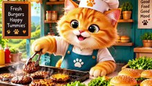 🐱🍔 Fluffy Cat Builds a Wooden Burger Stall & Starts Her Own Business!  | Cute Cat Story