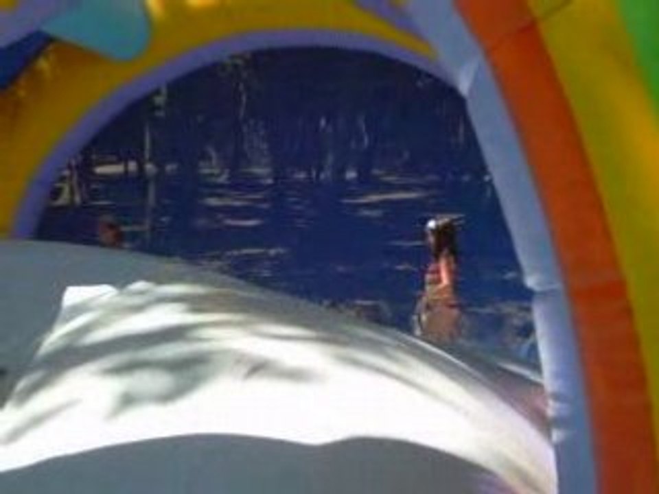 Killian plays with Evie in a bubble