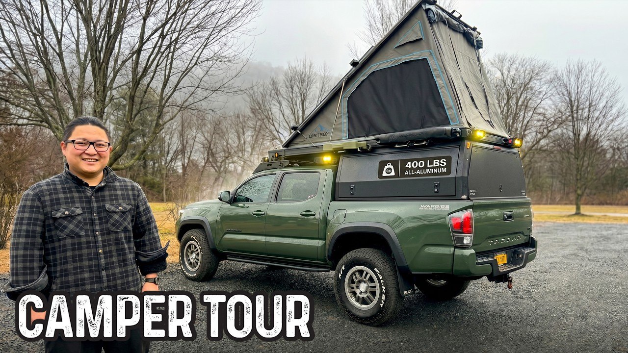 Tacoma Dirtbox Canopy Camper Tour: 400lb Aluminum Build, Diesel Heat, Solar Power