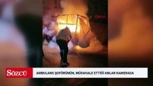 Ambulans şoförünün, 3 tekerli motosikletteki yangına müdahale ettiği anlar kamerada