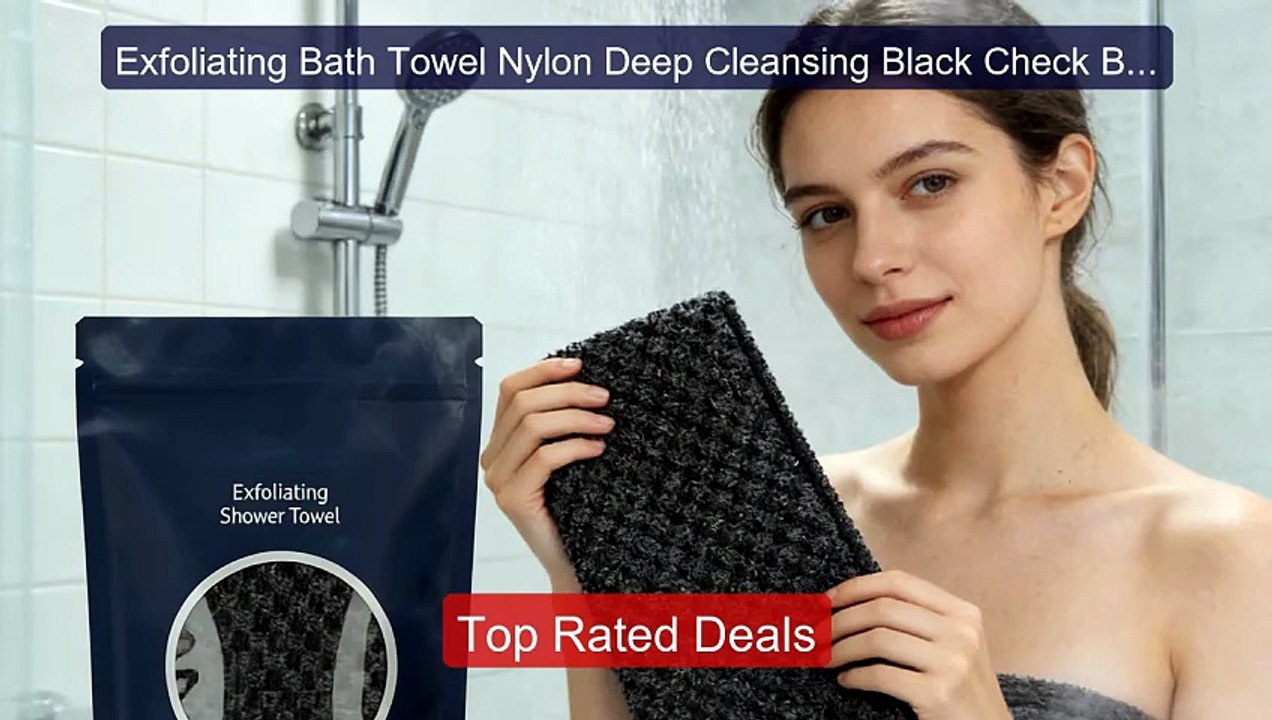 Exfoliating Bath Towel Nylon Deep Cleansing Black Check Body Scrub ...