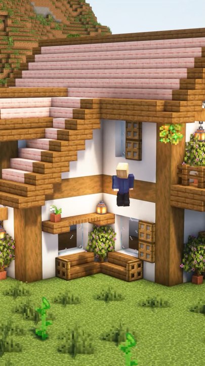 Minecraft Cherry House Build | Cozy Pink Survival Base Tutorial - video ...