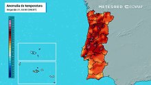 Anomalias de temperatura previstas à superfície na penúltima semana de setembro em Portugal
