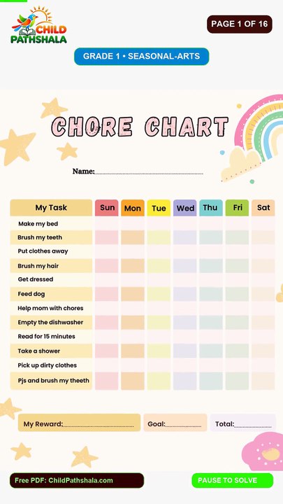 Fun Kids Chore Chart For Grade 1 - Seasonal Arts Worksheet - video ...