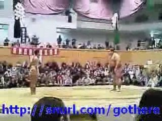 Fat sumo wrestler fights little kids