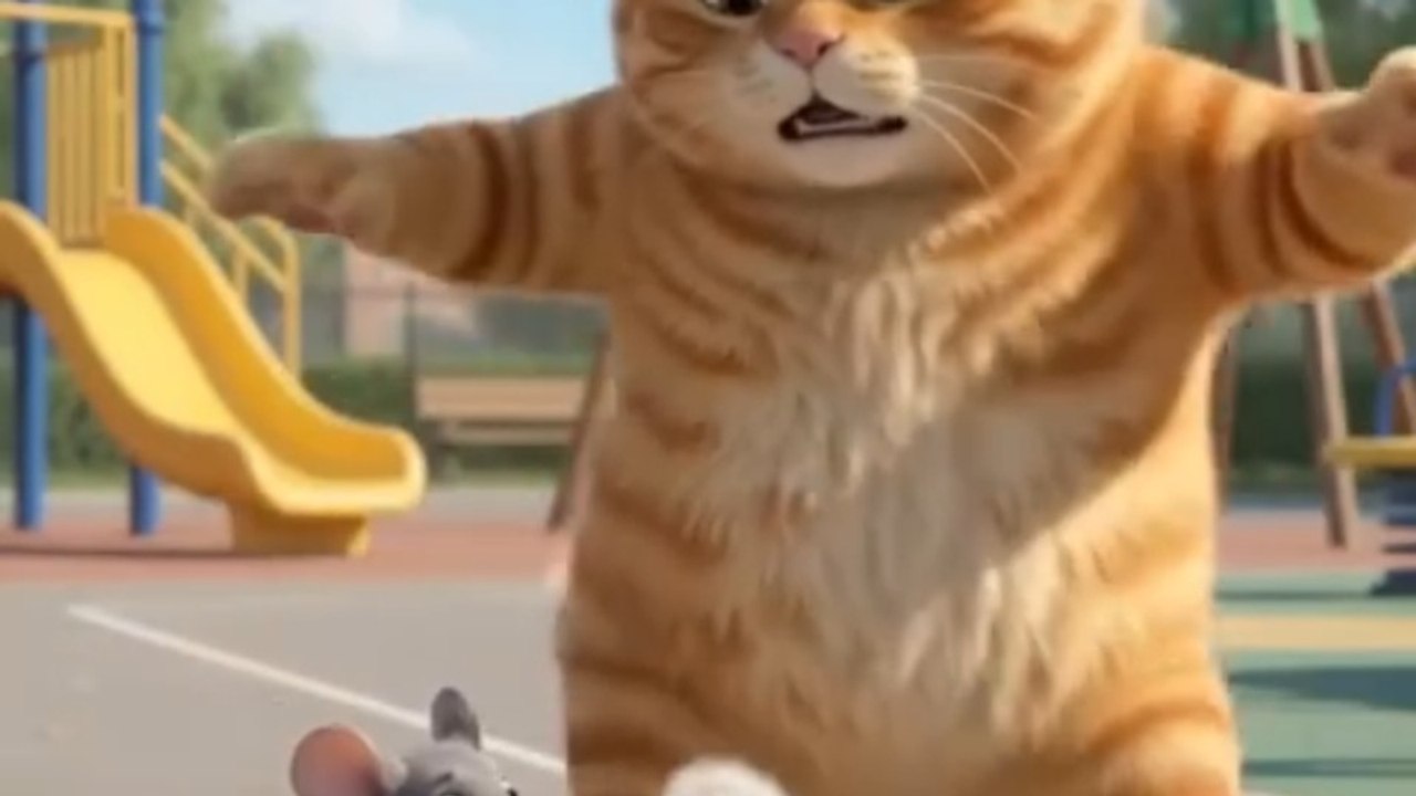 Big cat and tiny mous are on playground for running race l the tiny ...